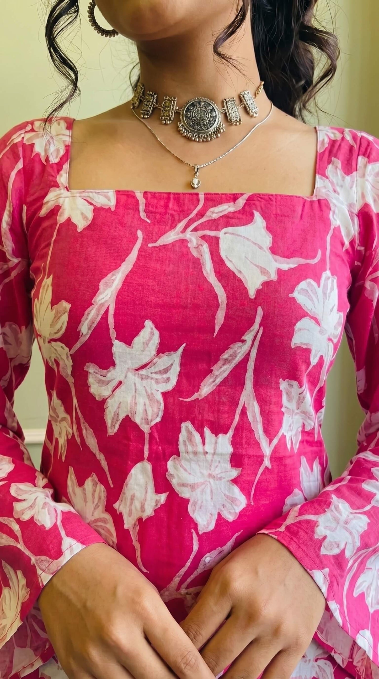 Elegant Pink Flared Sleeve Kurti for Women & Girls | Square Neckline