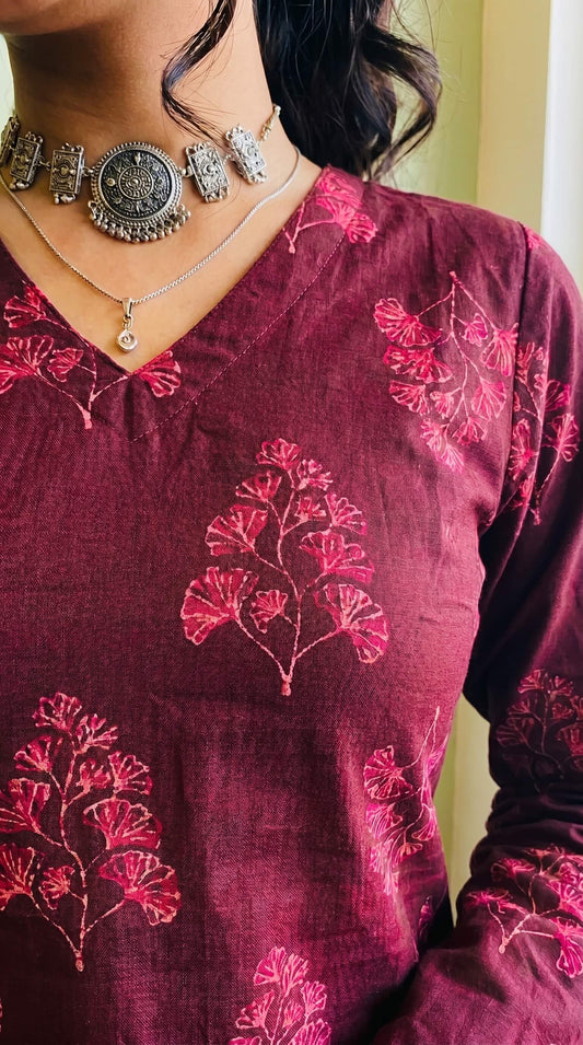 Elegant V-Neck Printed Kurti for Women & Girls | Bell Sleeve Detail